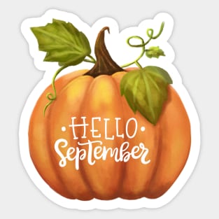 Hello September Fall Season Pumpkin Back to School Sticker